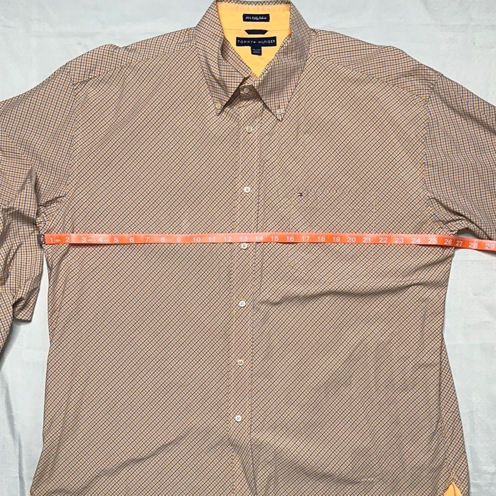 Tommy Hilfiger Men's Orange/Blue Patterned Button Down Shirt - Picture 7 of 8
